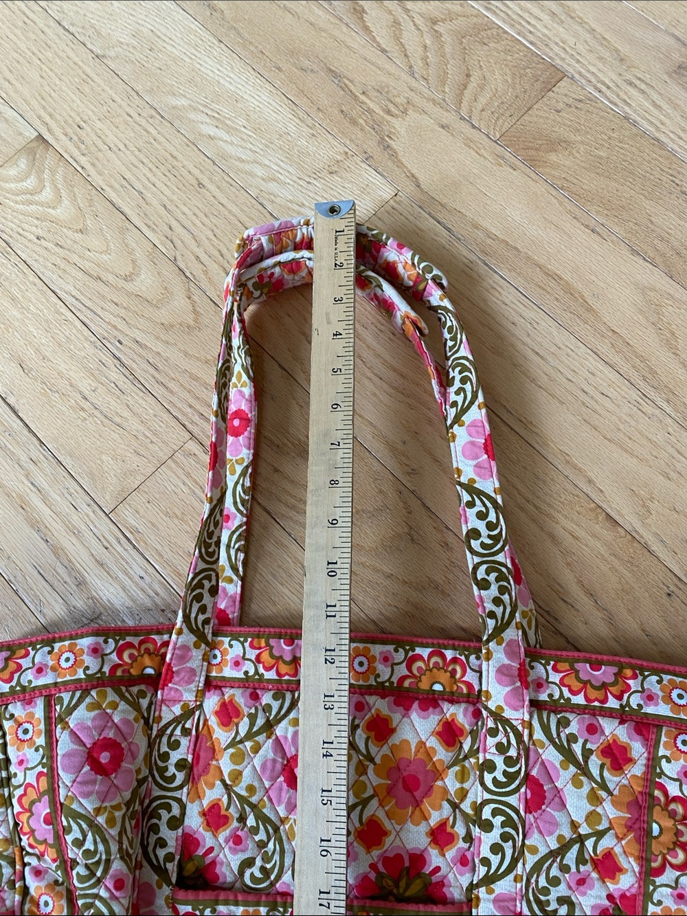 Vera Bradley Quilted Floral Tote in Pink, Orange & Olive - Picture 8 of 10